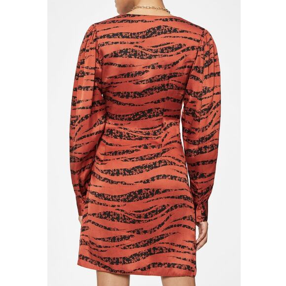 Anine Bing Penelope Wrap Orange and Black Tiger Print Silk Dress Small - Picture 6 of 10
